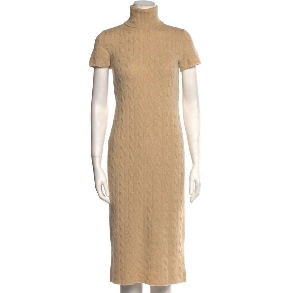 Ralph Lauren Black Label Cashmere Sweater Dress CableKnit Turtleneck Midi Small